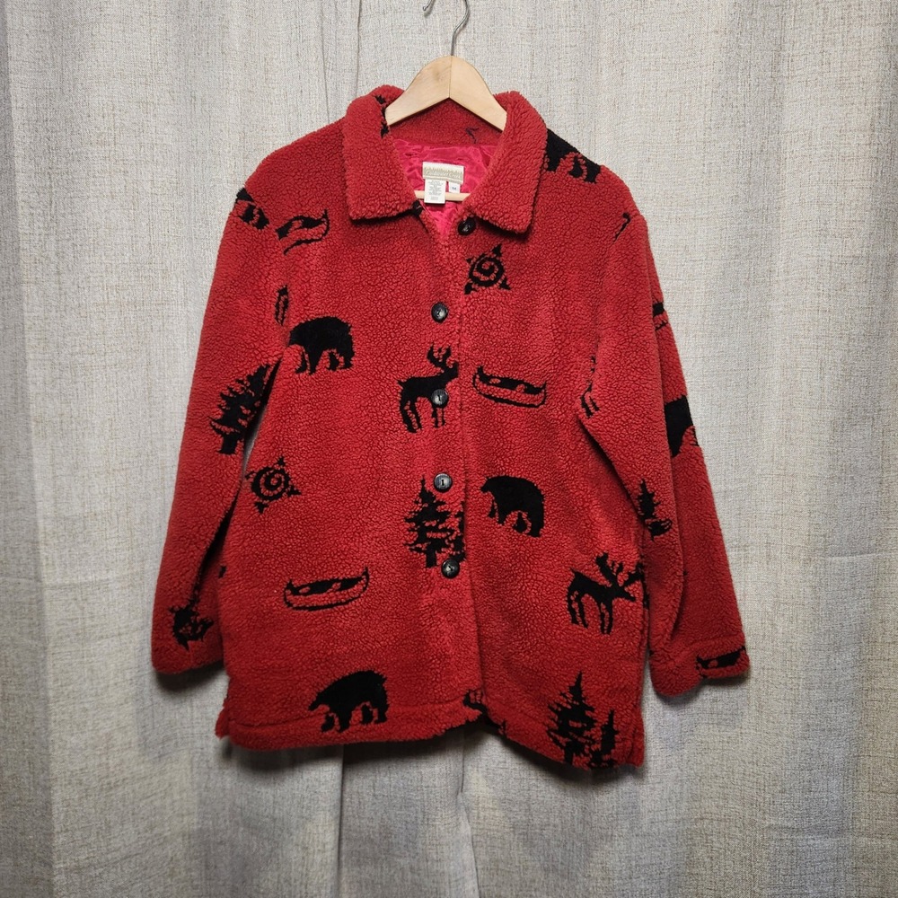 Coldwater Creek Fleece Jacket Women's M Red Wildlife Animals Outdoors Country‎